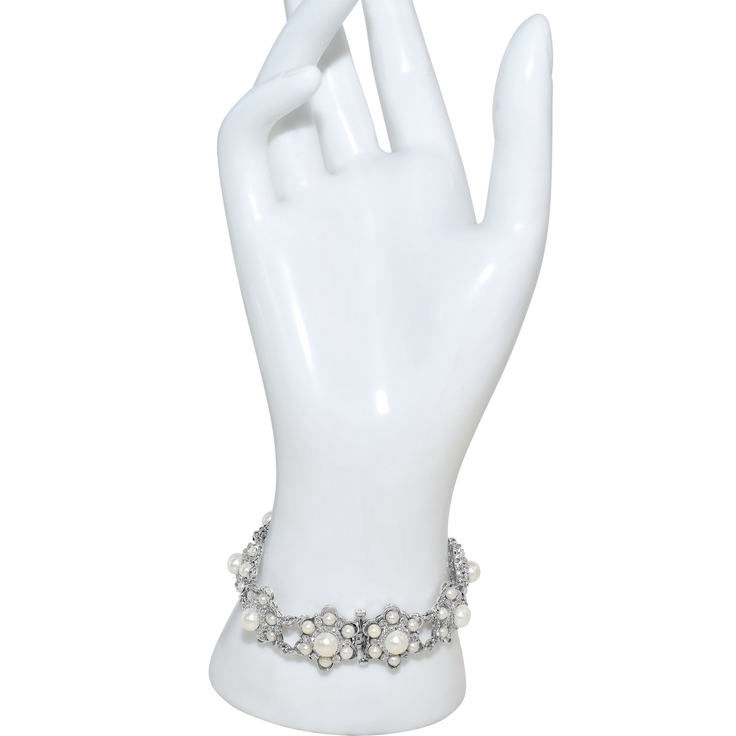 14k White Gold Pearl Diamond Bracelet