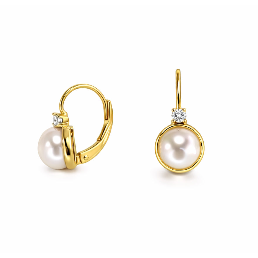 14K White Pearl and Diamond Leverback Earring