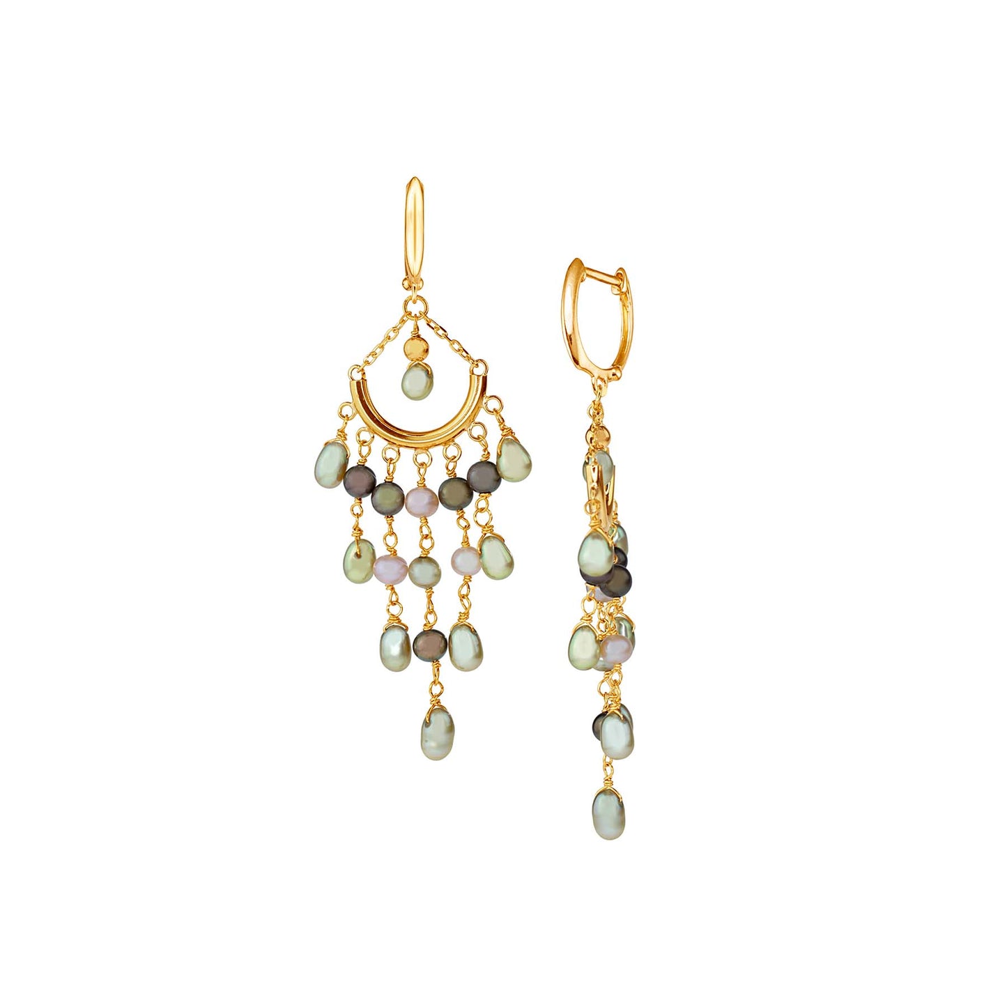 14k Champagne Freshwater Pearl Chandelier Dangle Earring Huggie Hoop