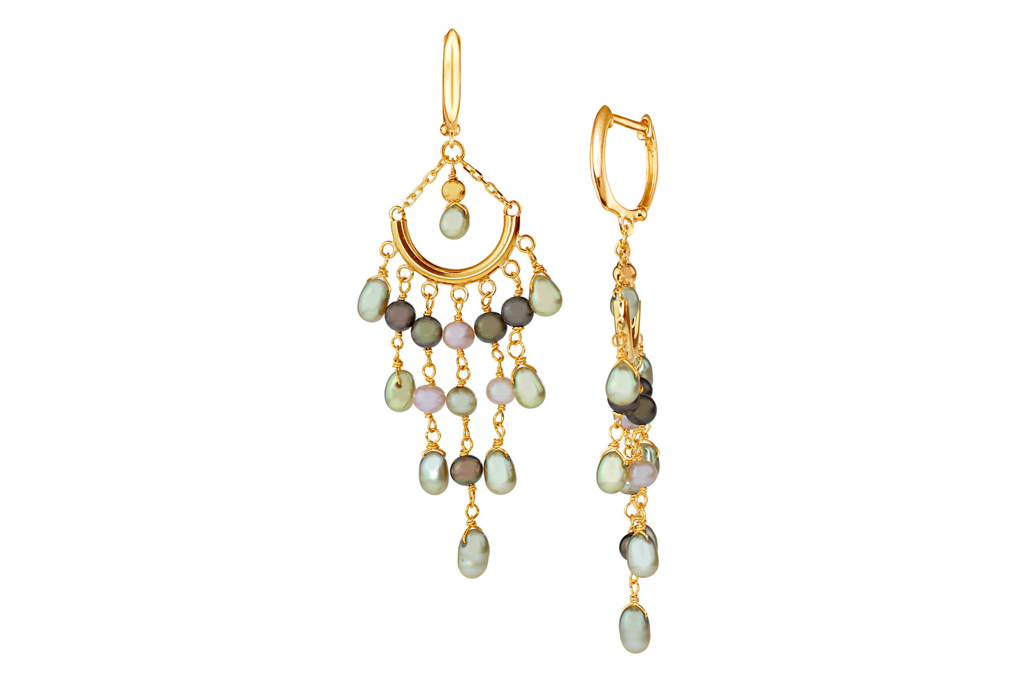 14k Champagne Freshwater Pearl Chandelier Dangle Earring Huggie Hoop