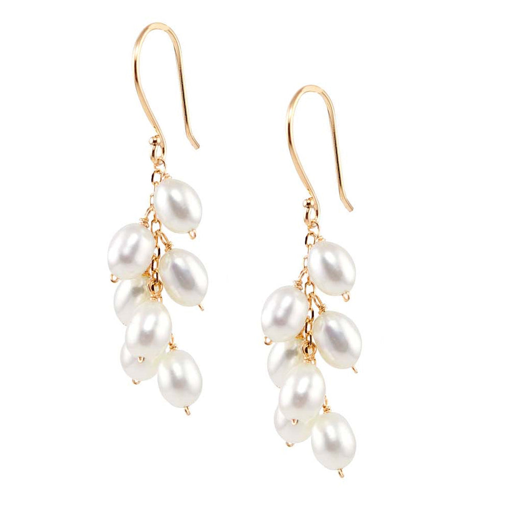14k White Freshwater Pearl Rice Shaped Hook Earring