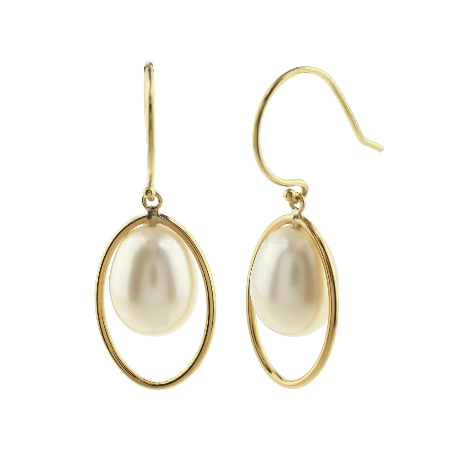 14k White Freshwater Pearl Halo Hook Drop Earrings
