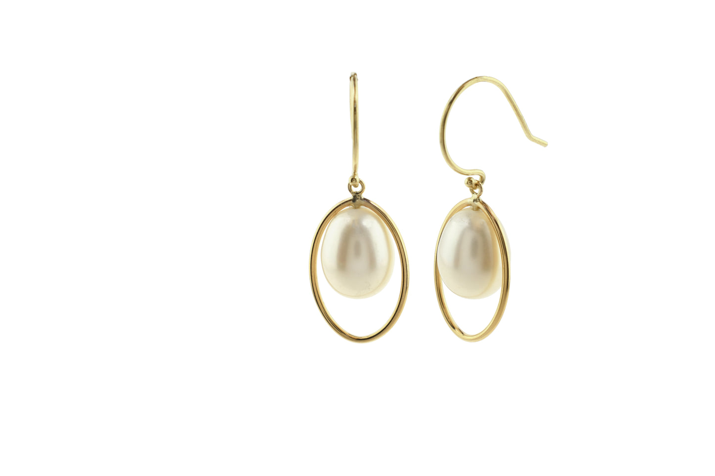14k White Freshwater Pearl Halo Hook Drop Earrings