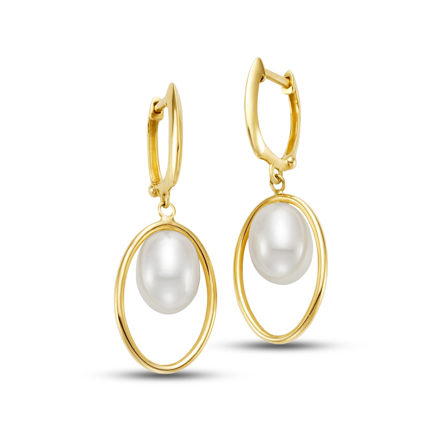 14k Halo White Freshwater Pearl Huggie Hoop Drop Earring