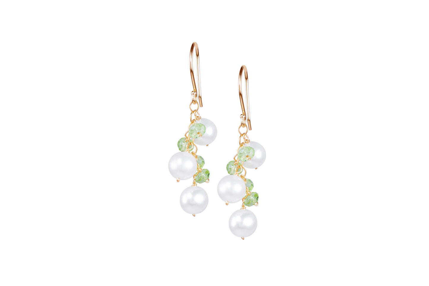 14k White Freshwater Pearl Peridot Hook Earring