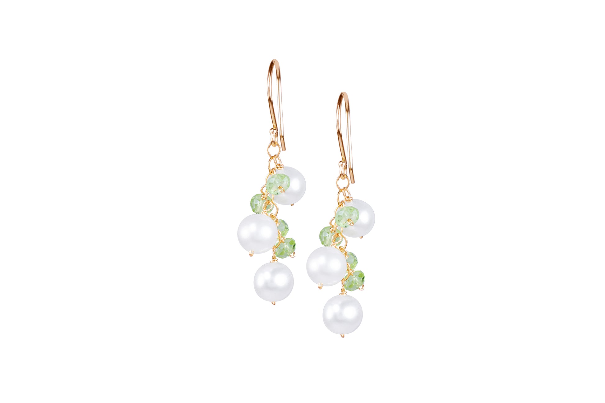 14k White Freshwater Pearl Peridot Hook Earring