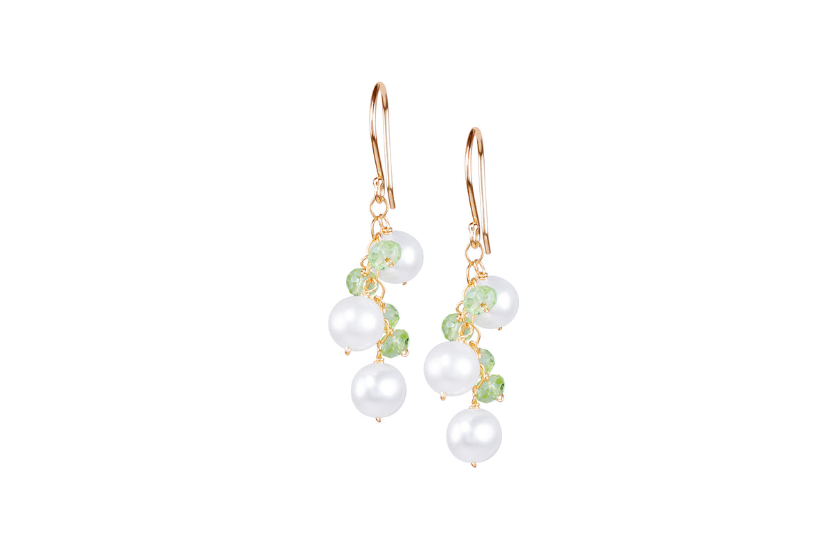 14k White Freshwater Pearl Peridot Hook Earring