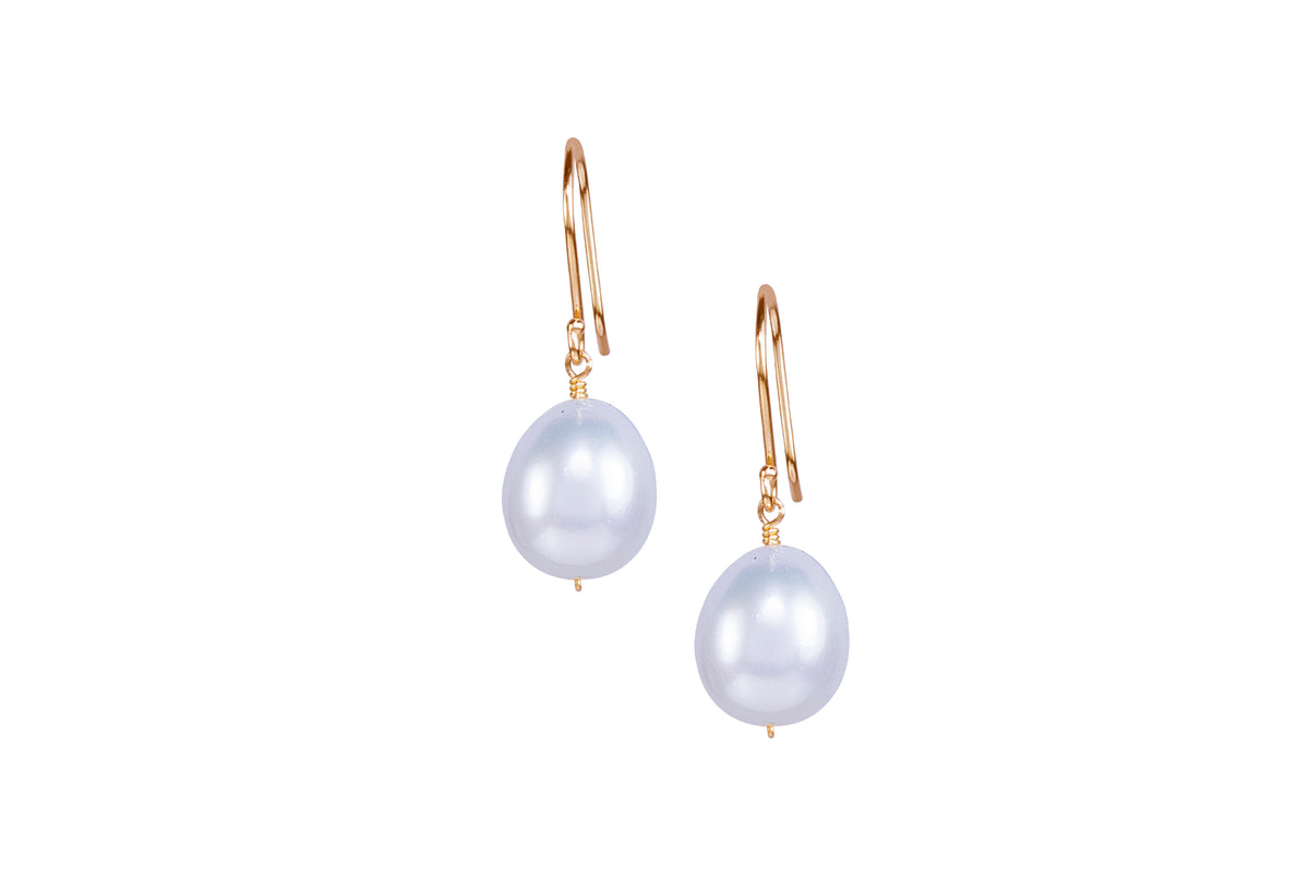 14k White Freshwater Pearl Hook Drop Earring