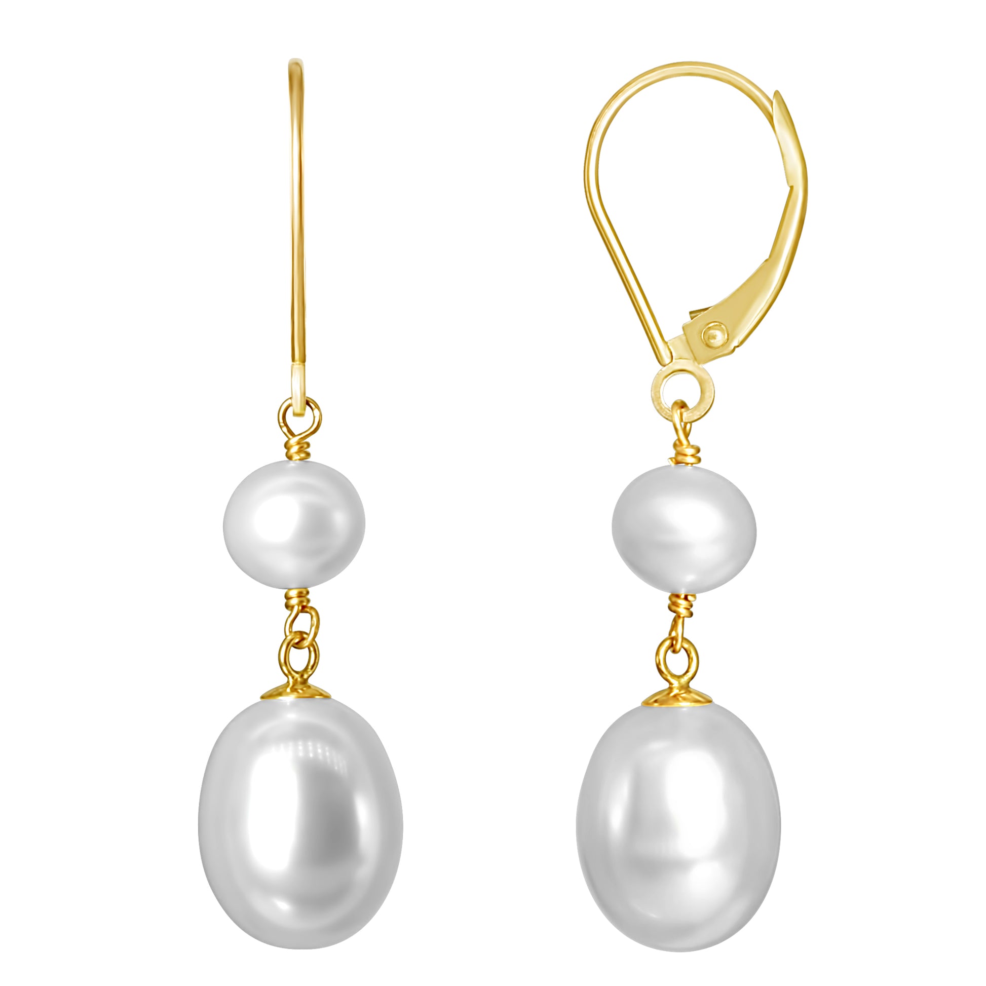 14k White Freshwater Pearl Leverback Earring