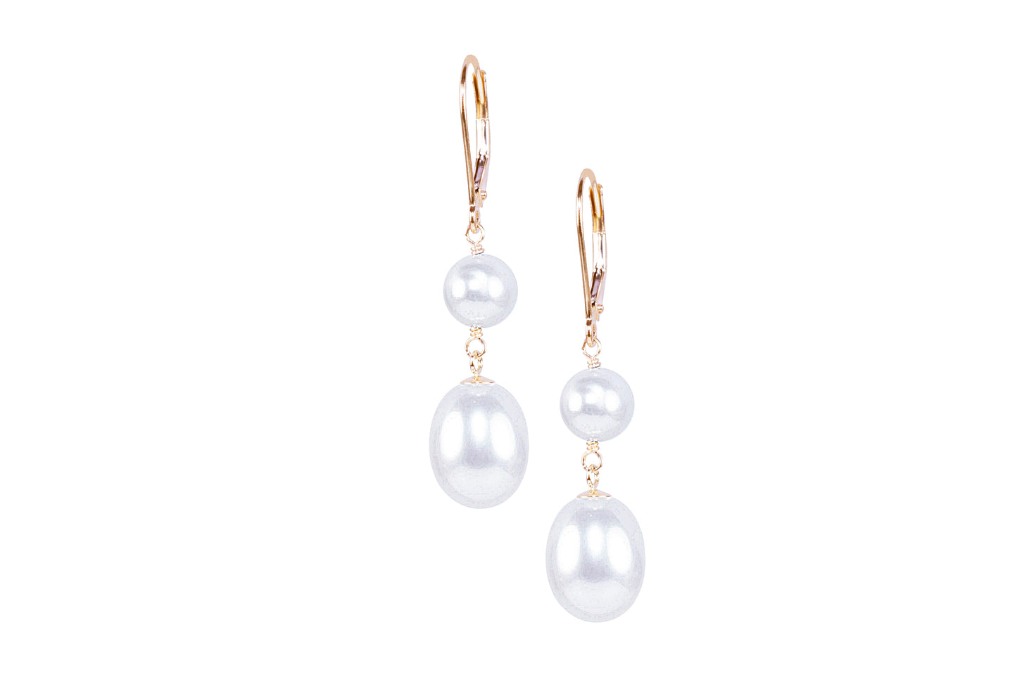 14k White Freshwater Pearl Leverback Earring
