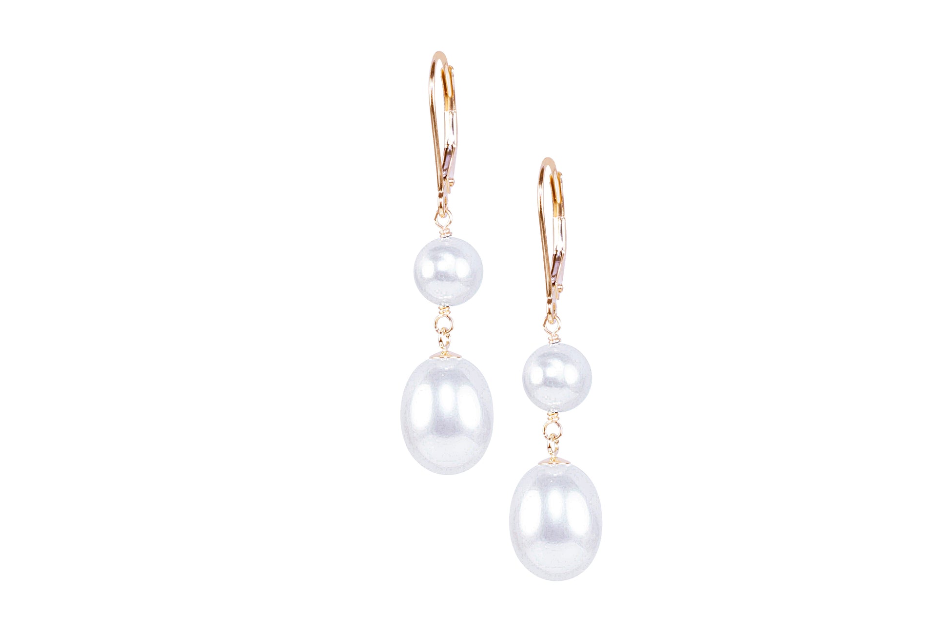 14k White Freshwater Pearl Leverback Earring