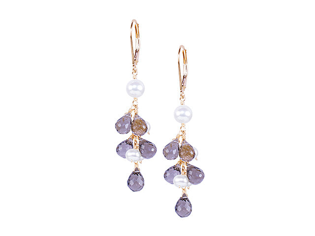 14k White Freshwater Pearl Smoky Quartz Leverback Earring