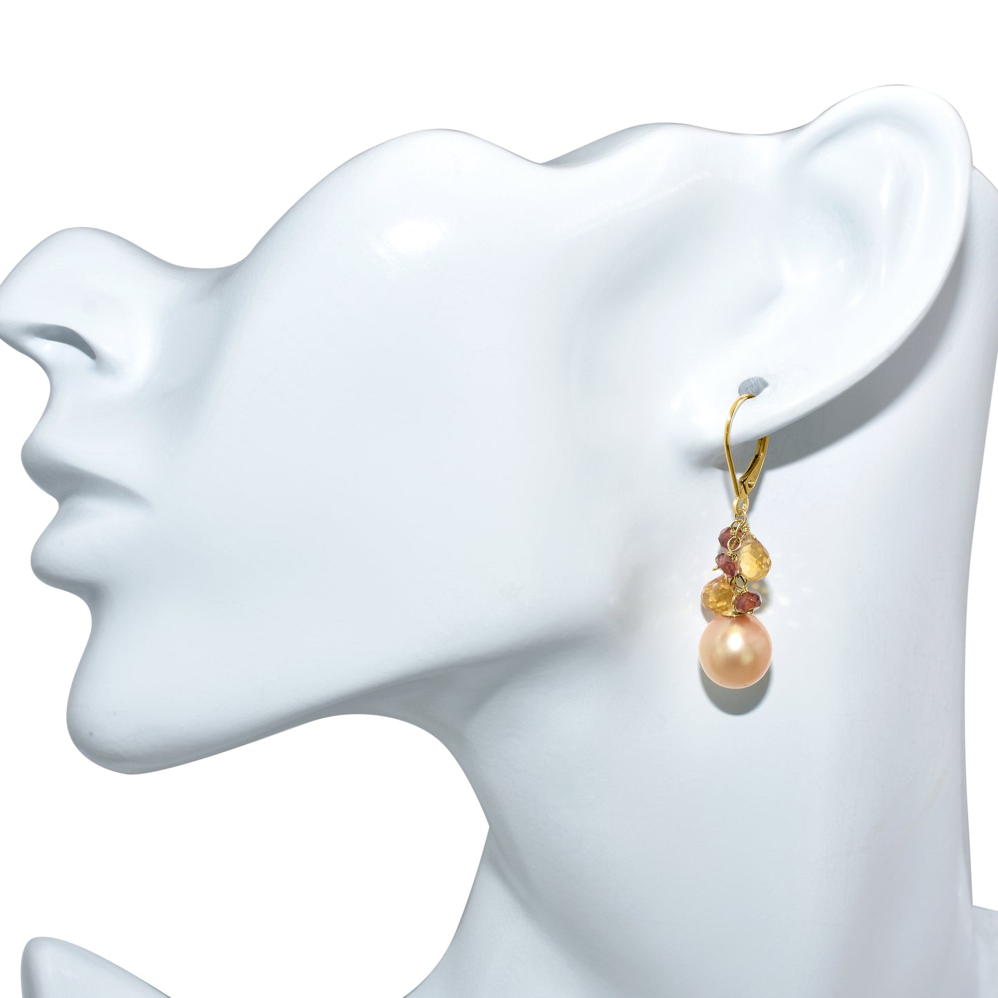 14k Champagne Freshwater Pearl Garnet Citrine Leverback Earring