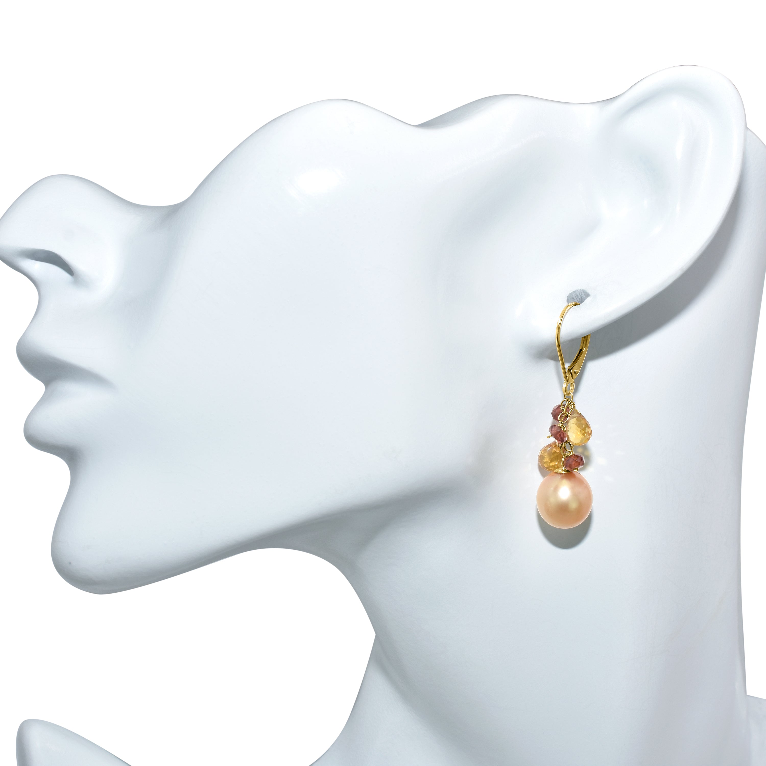14k Champagne Freshwater Pearl Garnet Citrine Leverback Earring