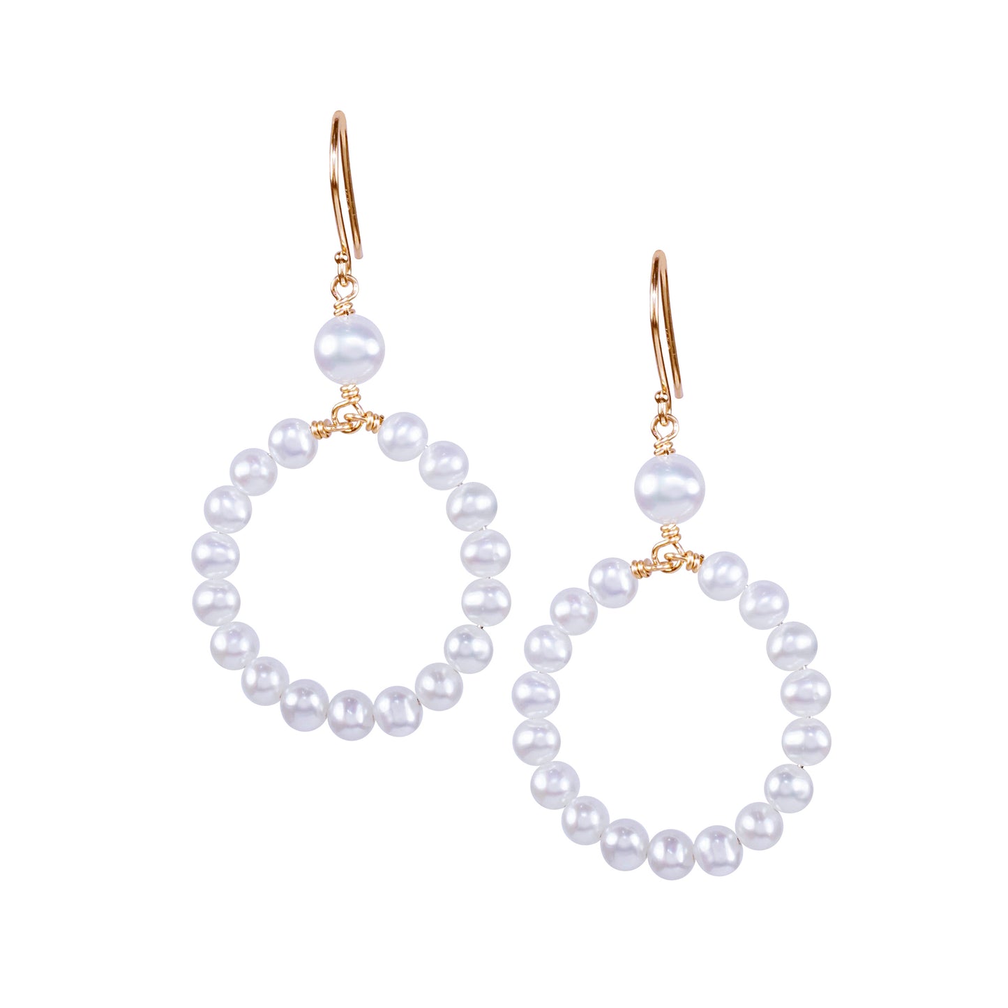 14k White Pearl Open Circle Hook Earring