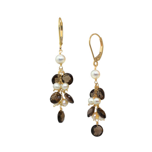 14k White Freshwater Pearl Smoky Quartz Leverback Earring