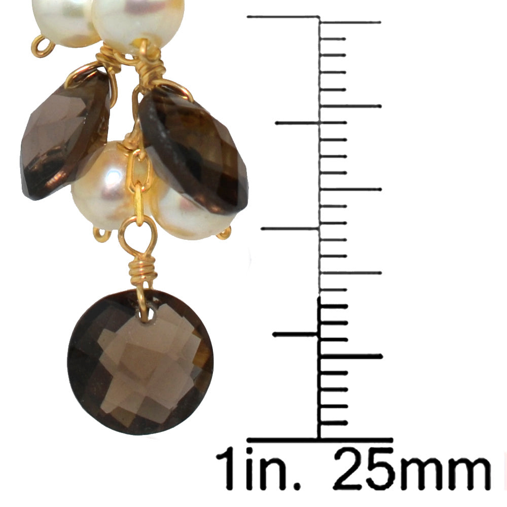 14k White Freshwater Pearl Smoky Quartz Leverback Earring