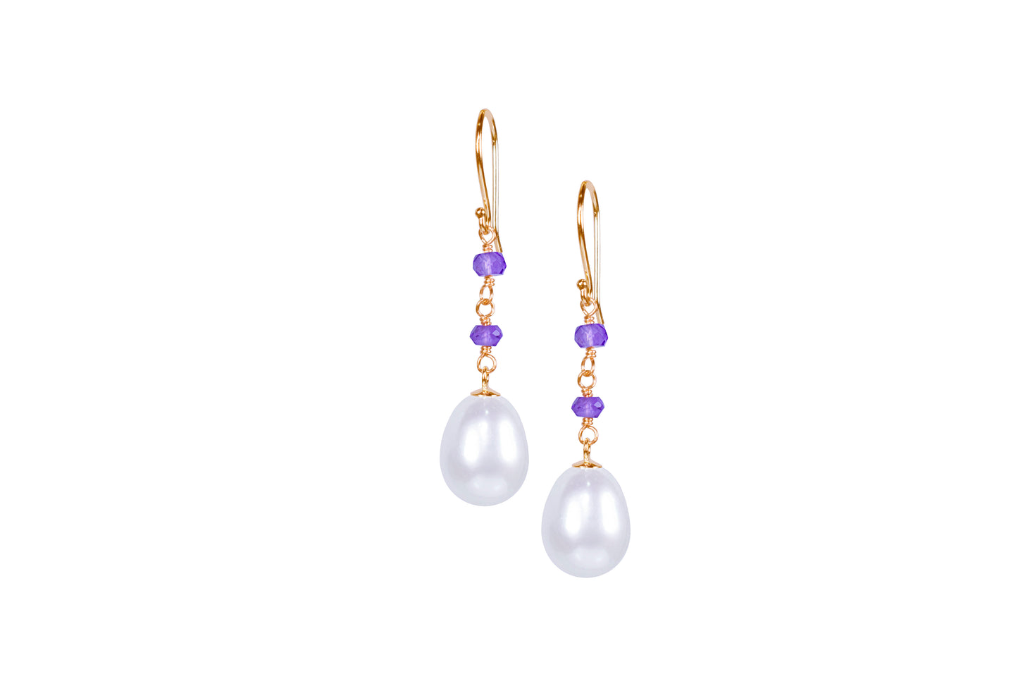 14k White Freshwater Pearl Amethyst Hook Earring