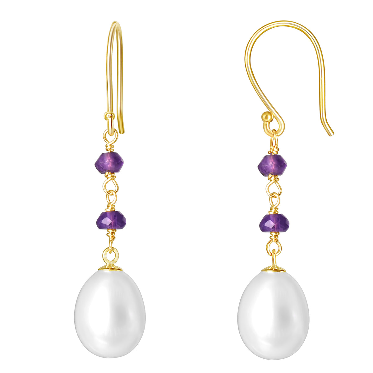 14k White Freshwater Pearl Amethyst Hook Earring