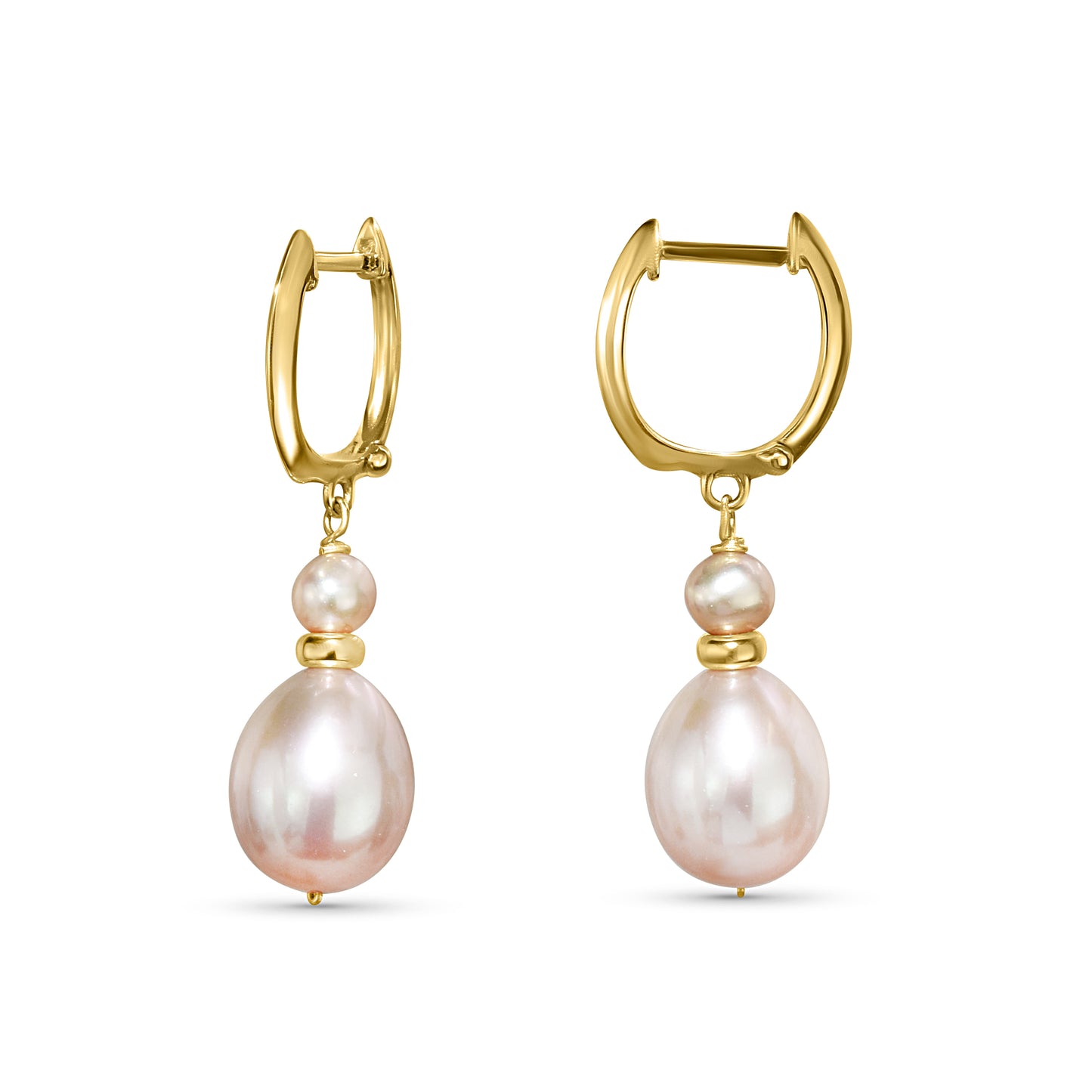 14k Pink Freshwater Pearl Drop Hoop Earring