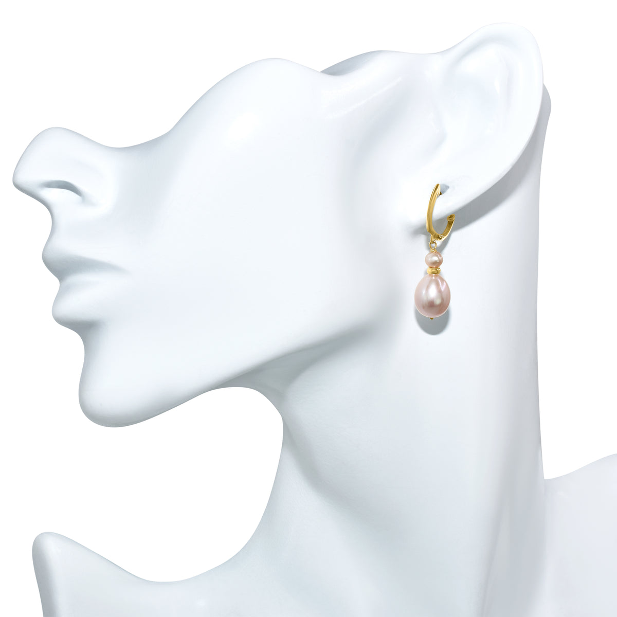 14k Pink Freshwater Pearl Drop Hoop Earring