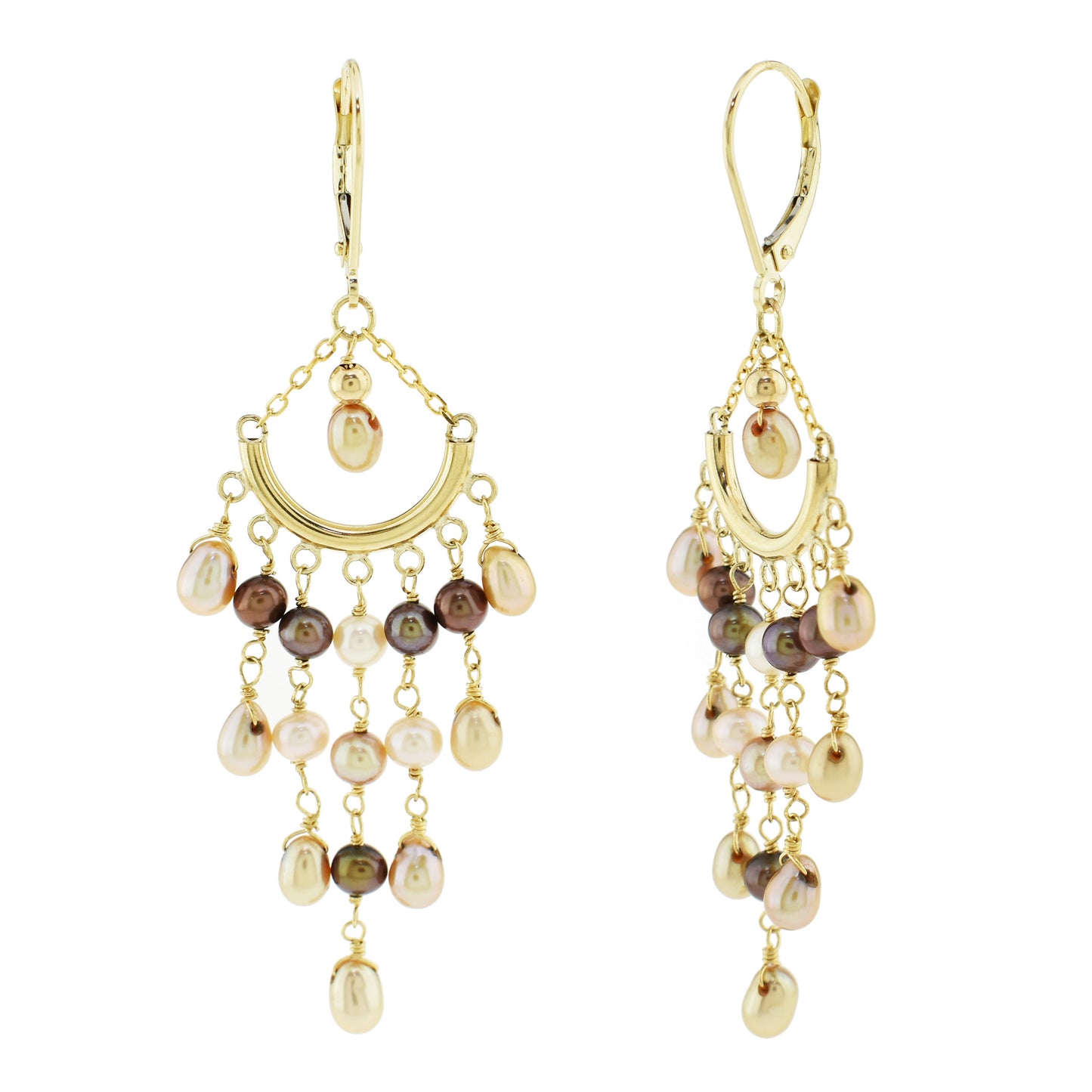 14k Champagne Freshwater Pearl Chandelier Dangle Earring Leverback