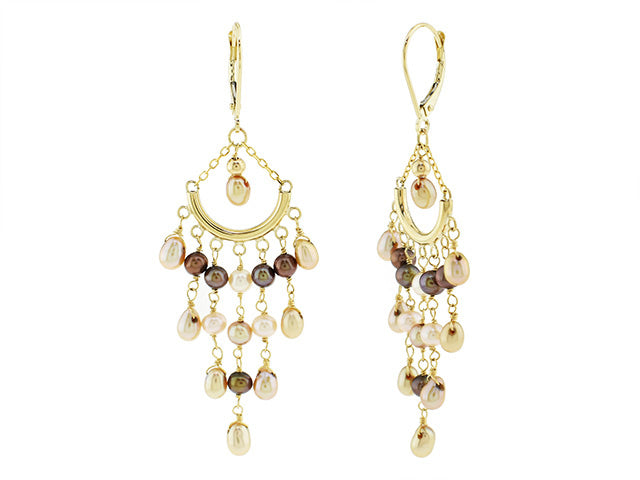 14k Champagne Freshwater Pearl Chandelier Dangle Earring Leverback