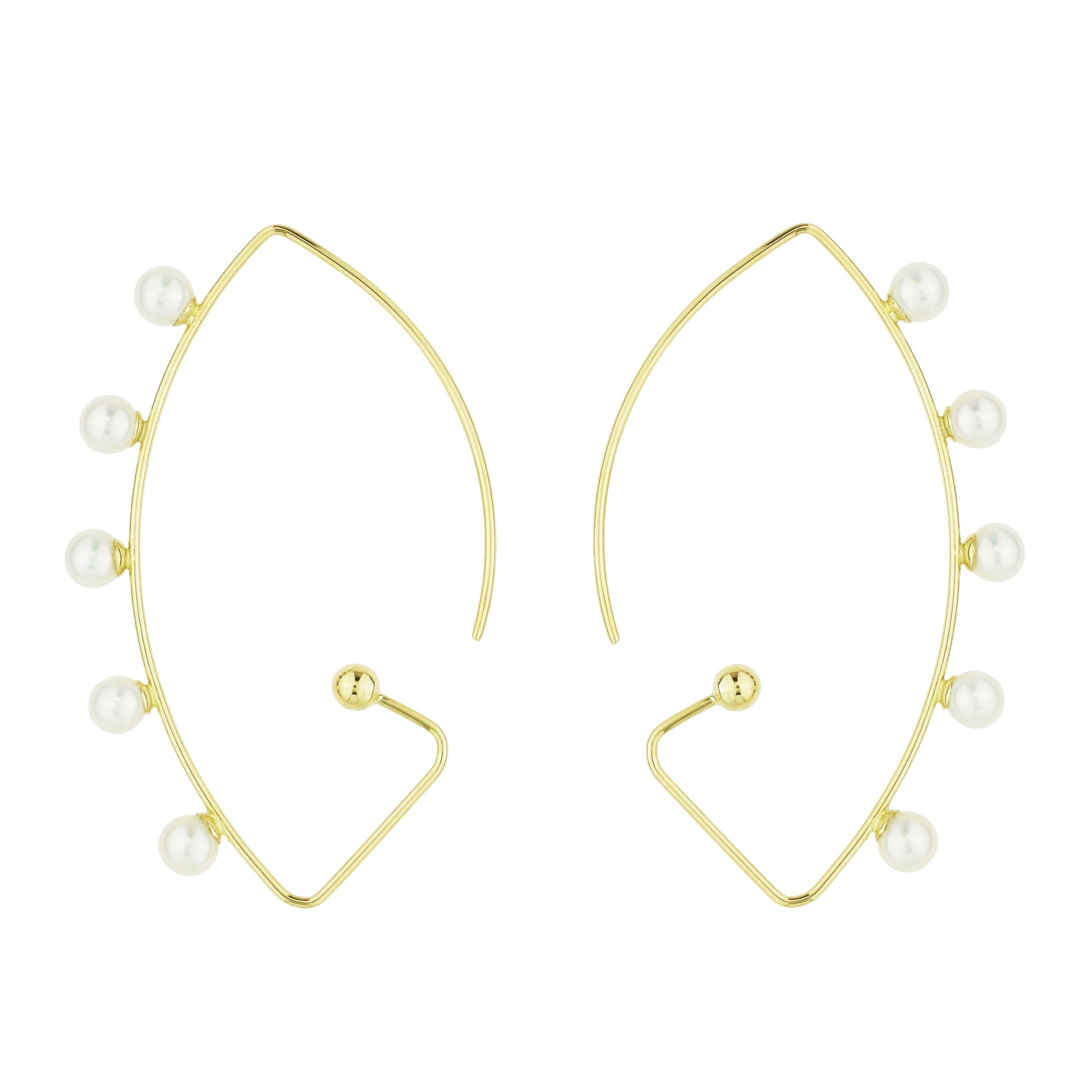 14k Wafio V and White Freshwater Pearls Earrings