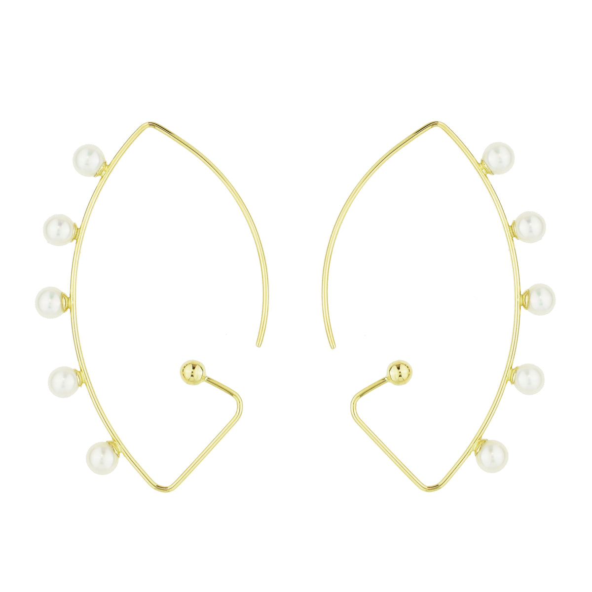 14k Wafio V and White Freshwater Pearls Earrings