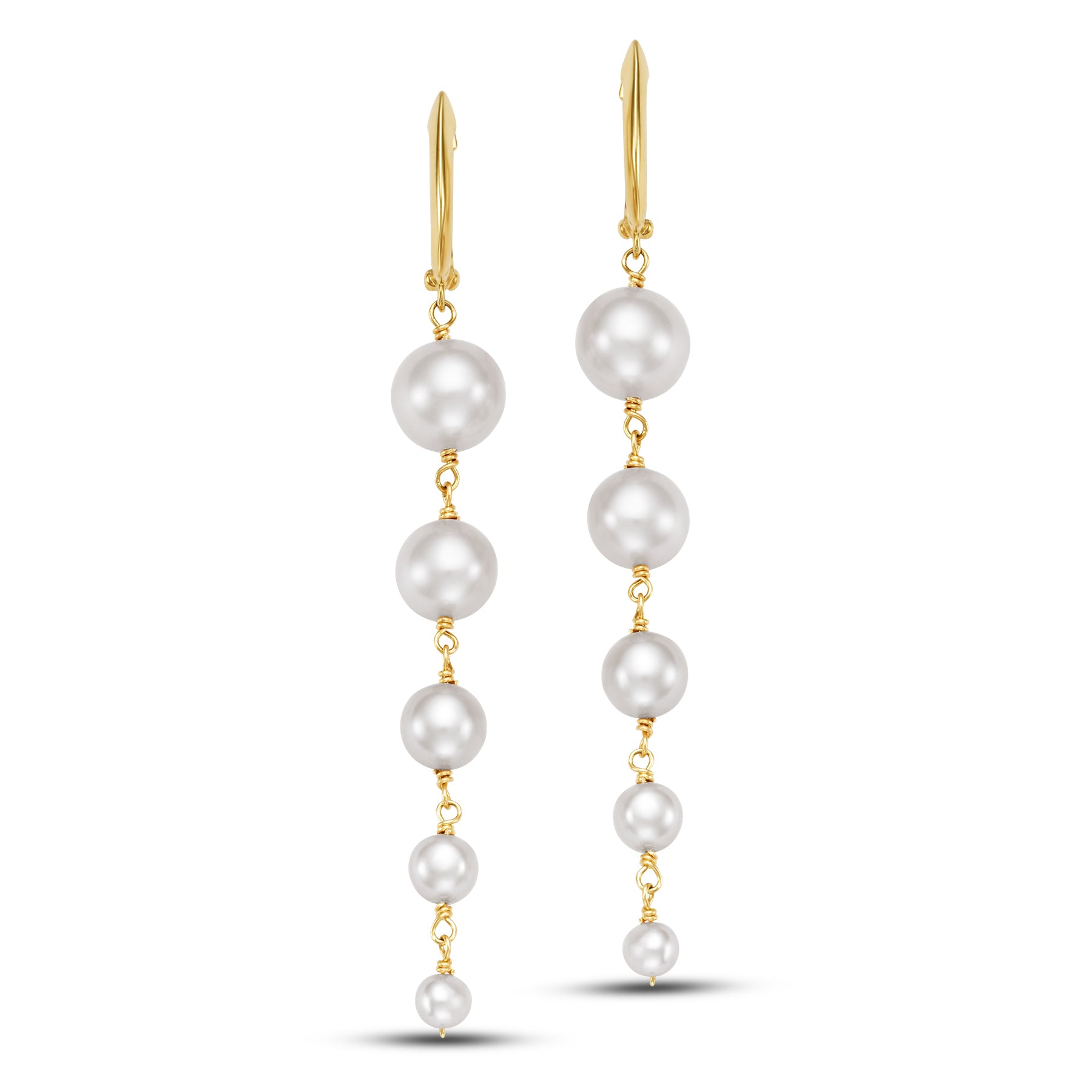 14k Pink/White Freshwater Pearl Graduated Dangle Earrings Huggie Hoop / White