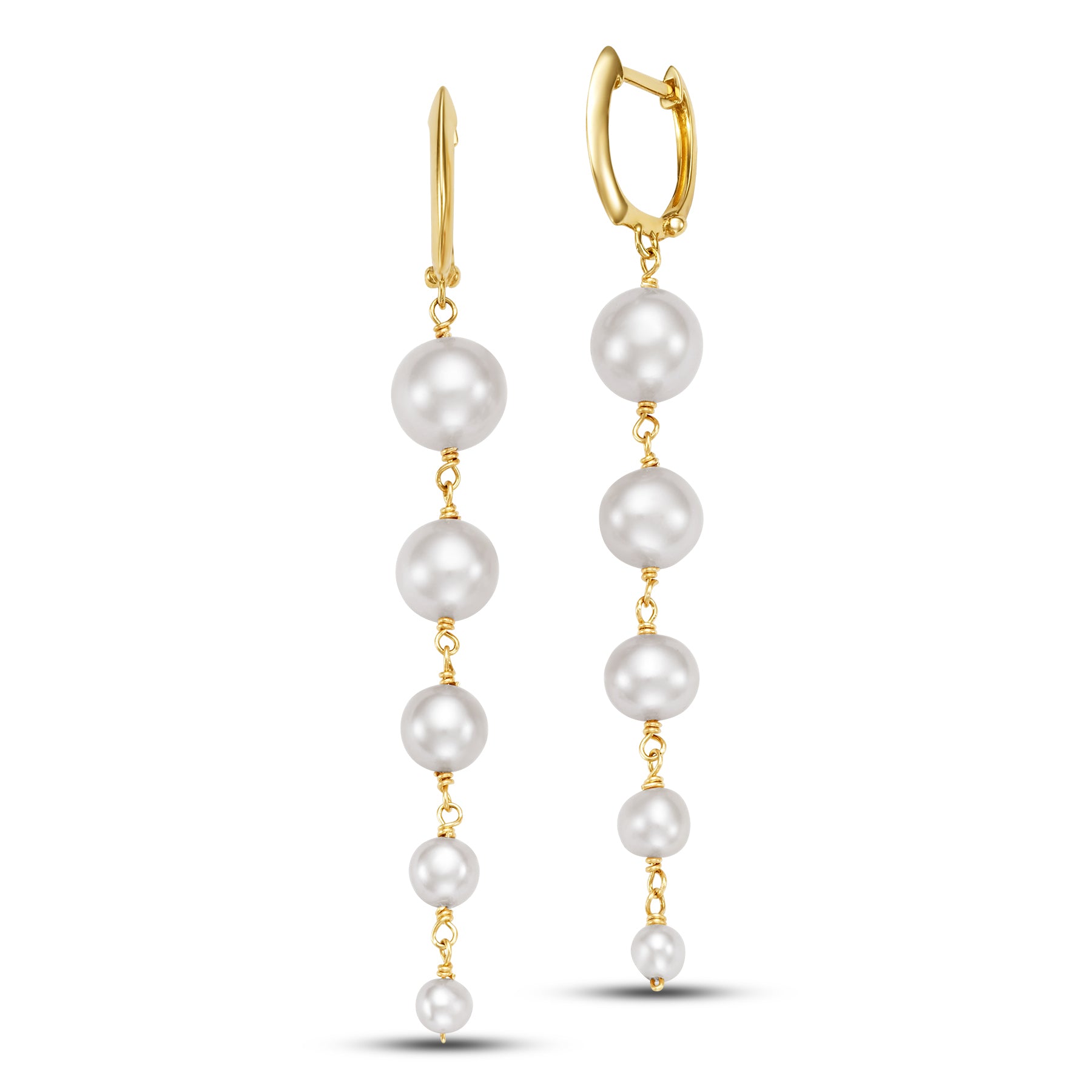 14k Pink/White Freshwater Pearl Graduated Dangle Earrings Huggie Hoop / White
