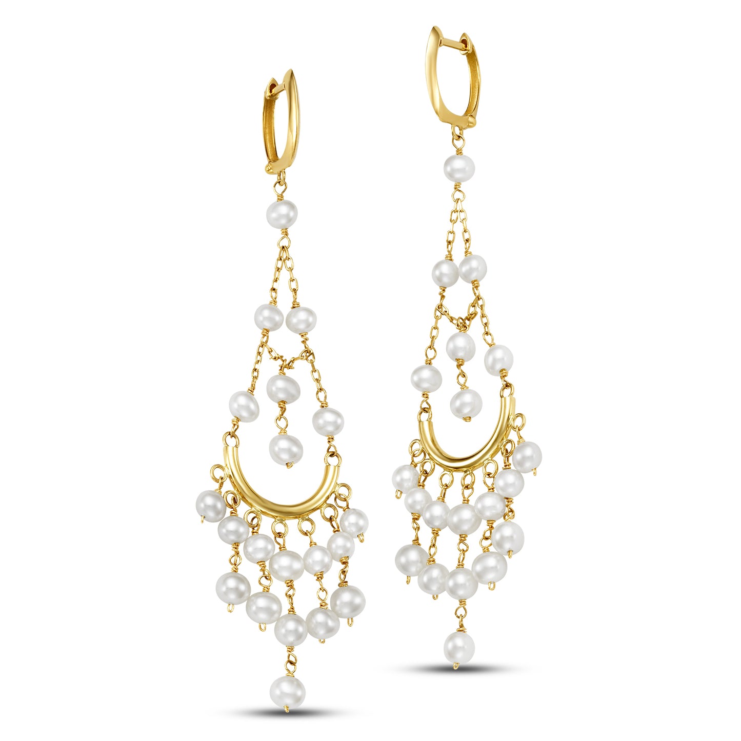 14k White Freshwater Pearl Chandelier Huggie Hoop Earrings White