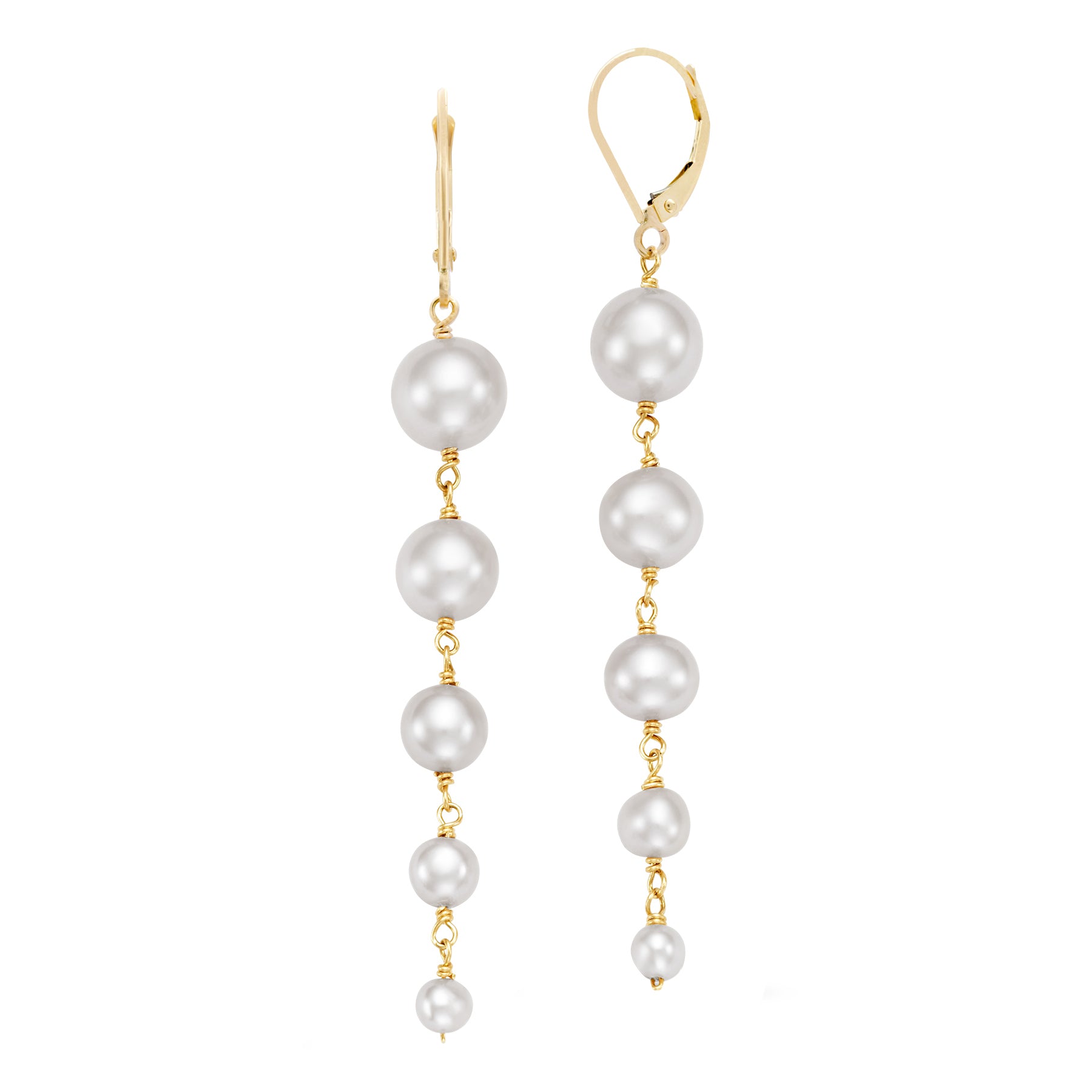 14k Pink/White Freshwater Pearl Graduated Dangle Earrings Leverback / White