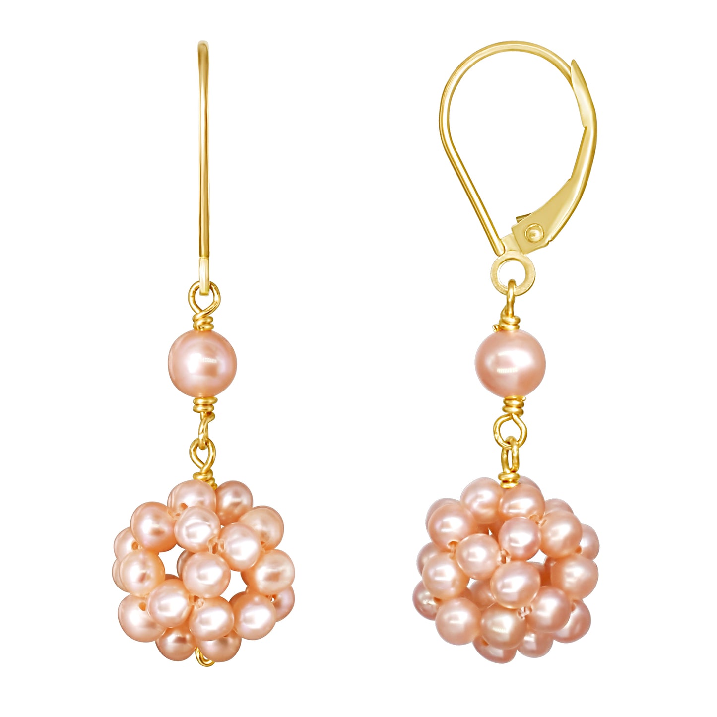 14k Pink Freshwater Pearl Cluster Leverback Earring