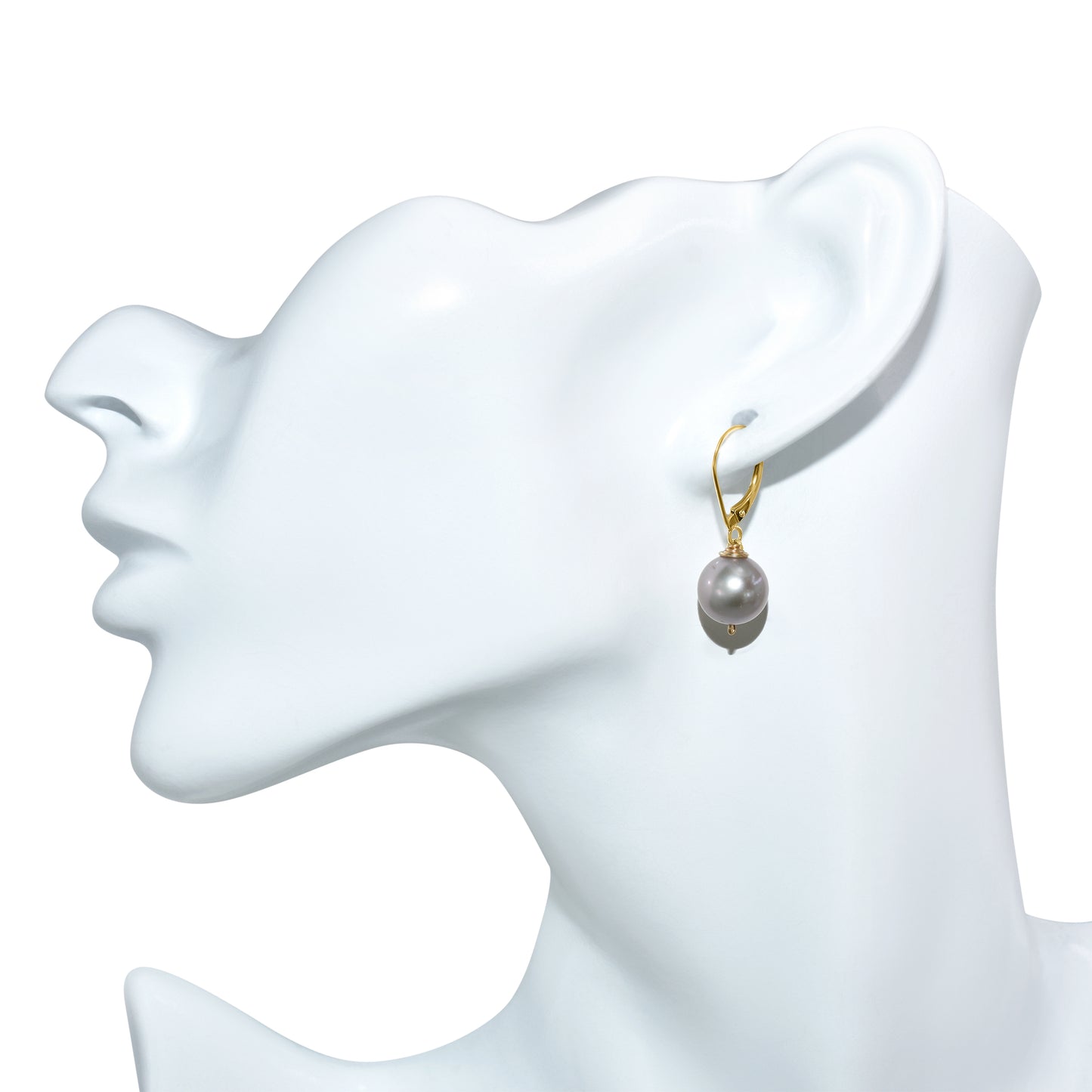 14k Grey Pearl Leverback Earring