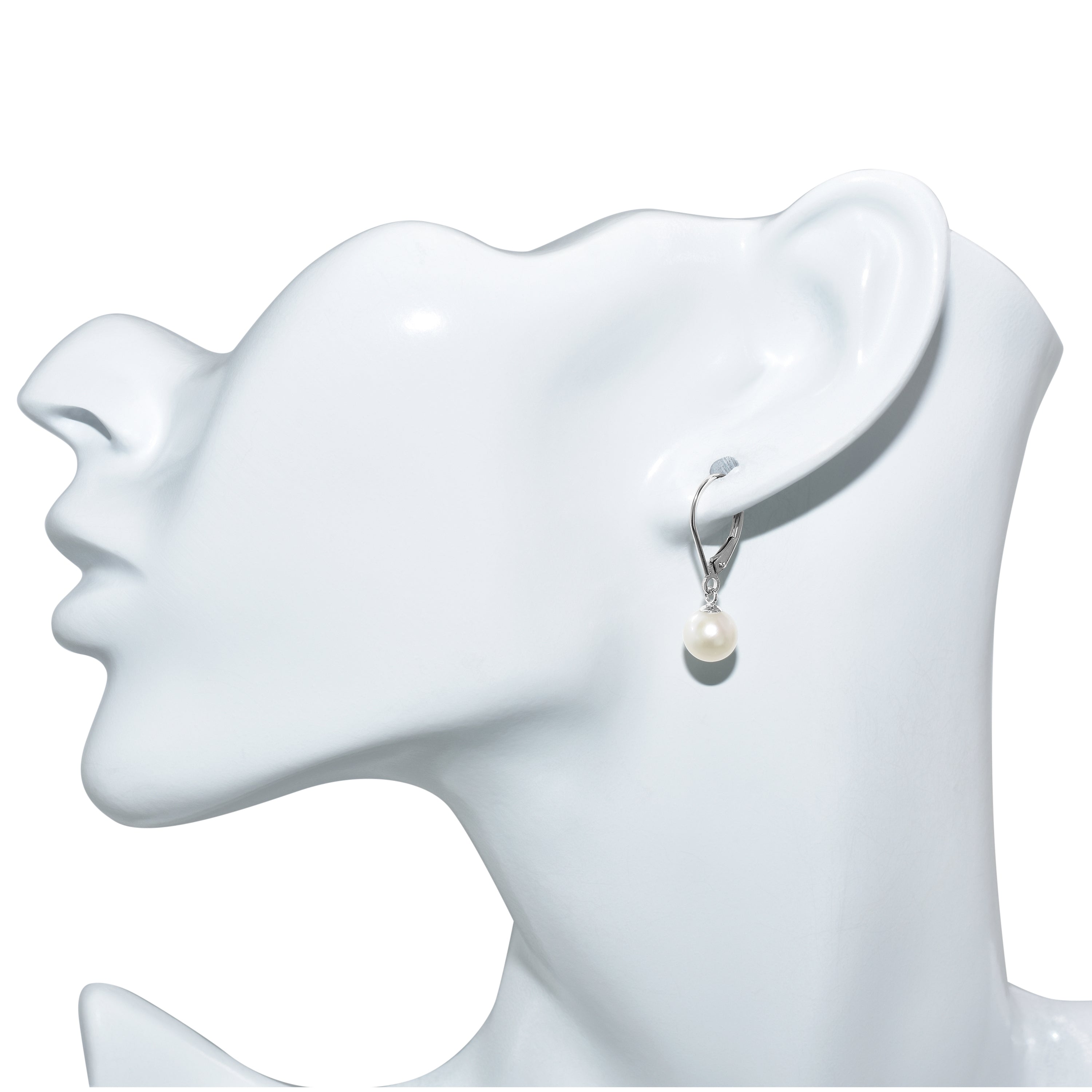 14k White Gold Pearl Dangle Leverback Earring