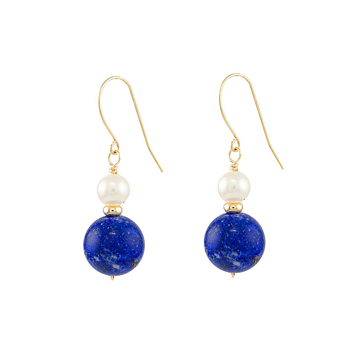 14k White Freshwater Pearl Lapis Drop Hook Earring (14k Wire)