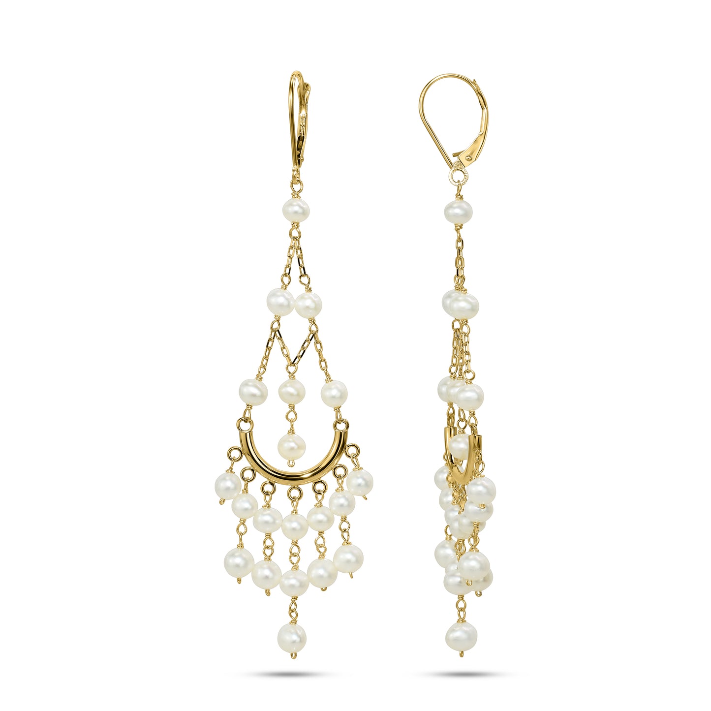 14k White Freshwater Pearl Chandelier Leverback Earring