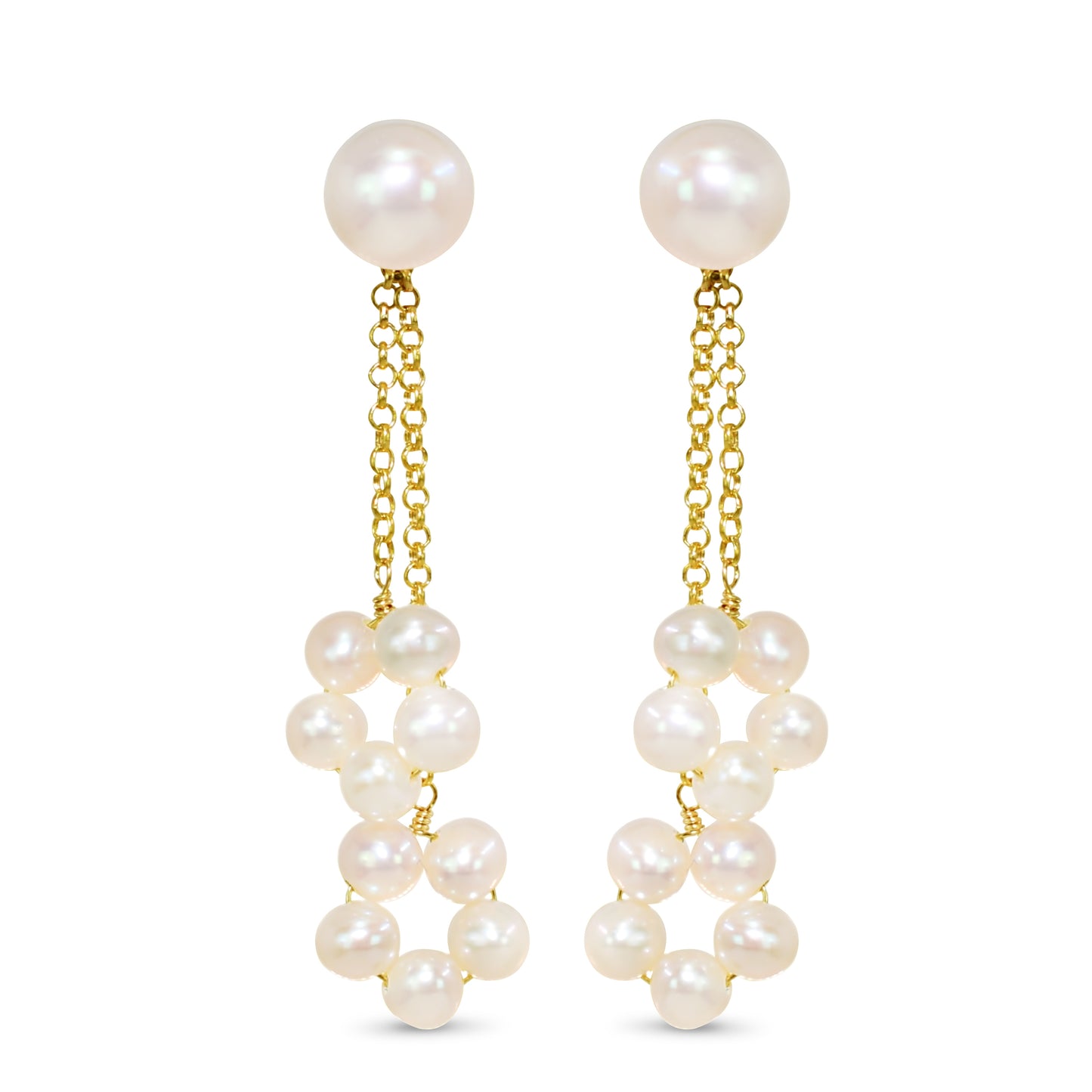 14k White/Pink Freshwater Pearl Double Circle Dangle Post Earring White