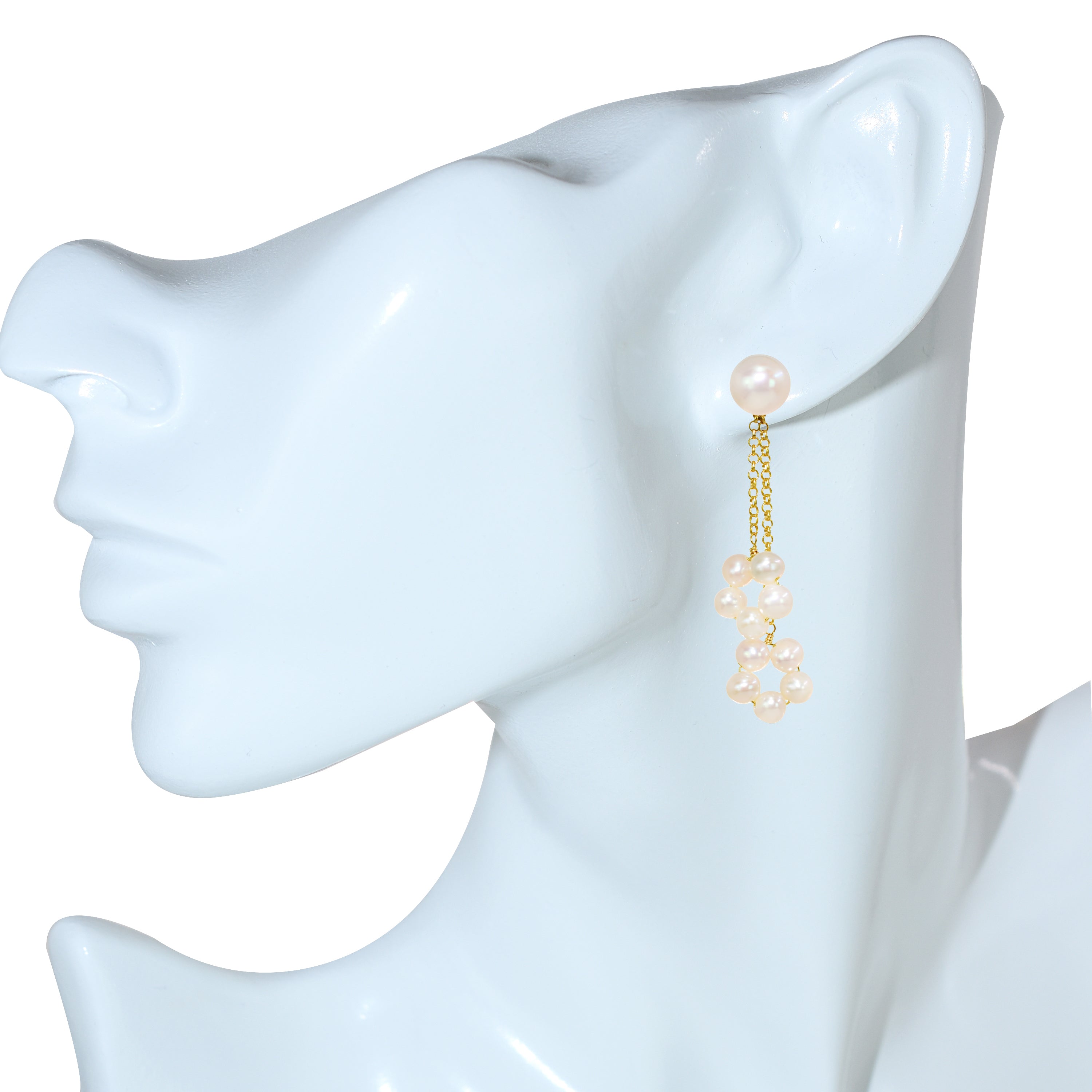 14k White/Pink Freshwater Pearl Double Circle Dangle Post Earring White