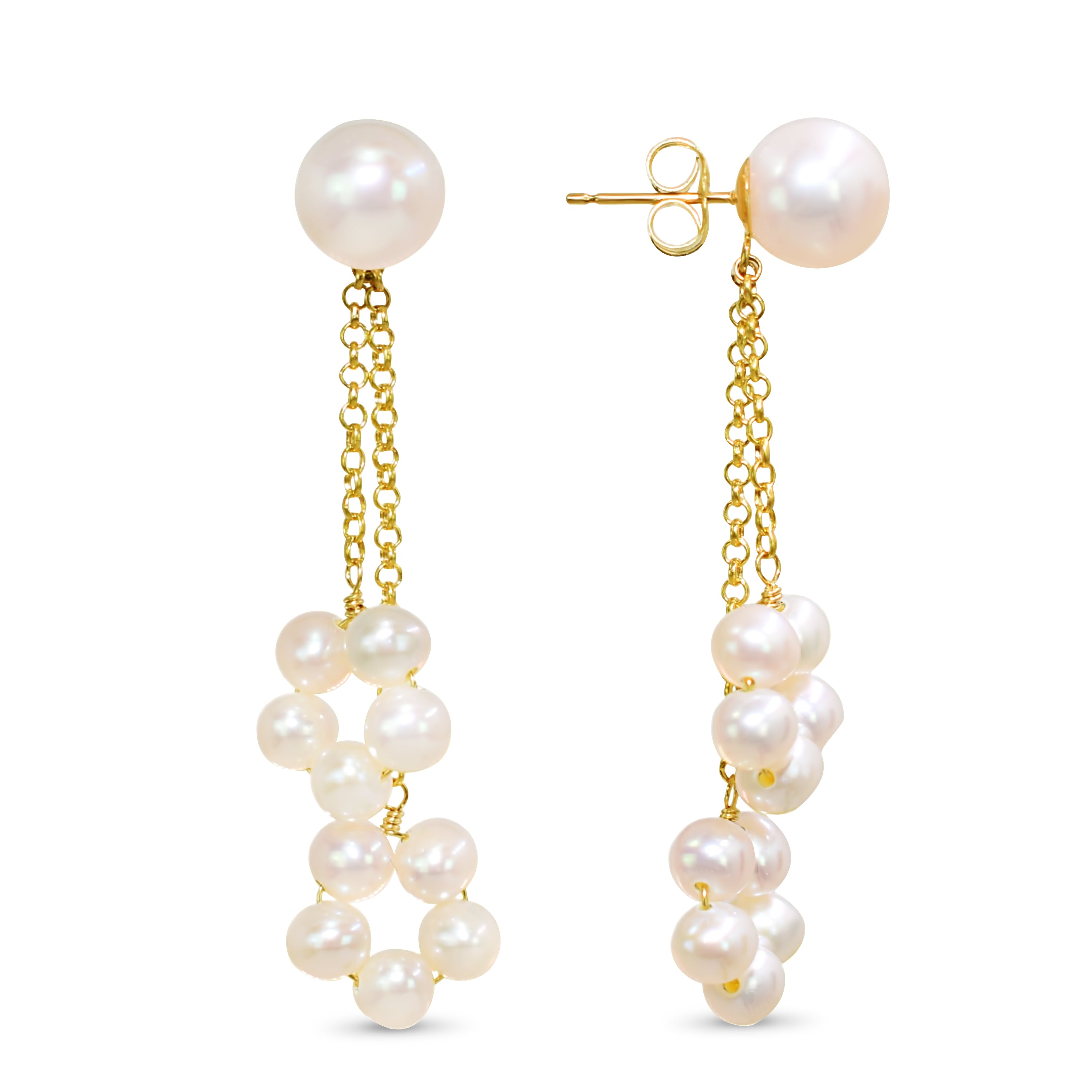 14k White/Pink Freshwater Pearl Double Circle Dangle Post Earring White