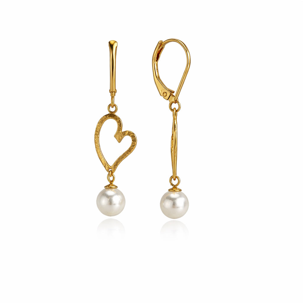 14k White Pearl Open Heart Leverback Earring