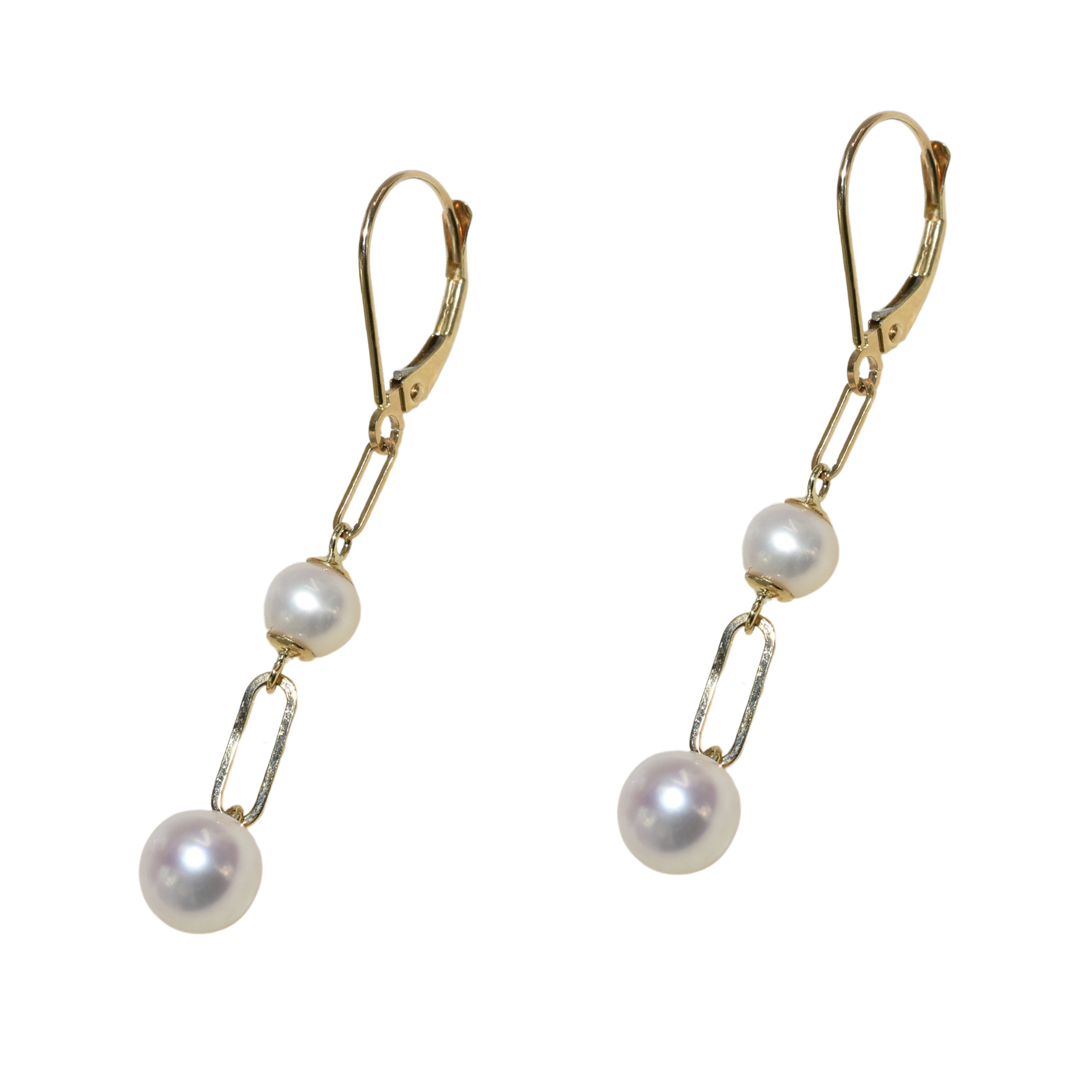14k White Pearl Paperclip Graduated Drop Leverback Earring