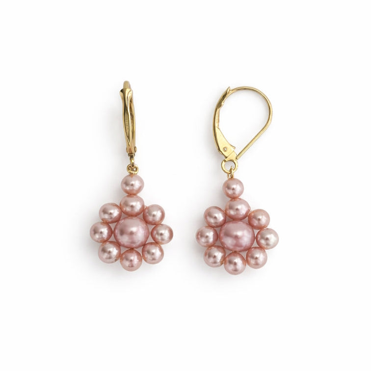 14k Natural Pink Pearl Flower Leverback Earring