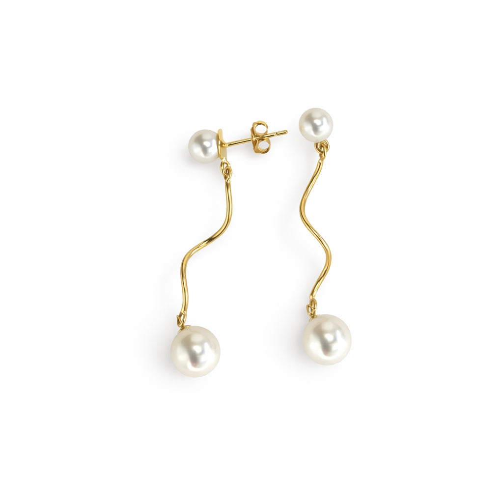14k White Pearl Wavy Bar Stud Top Earring