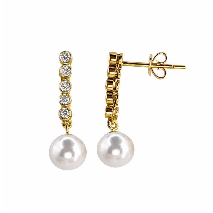 14K White Pearl and Diamond 0.3CT Post Earring