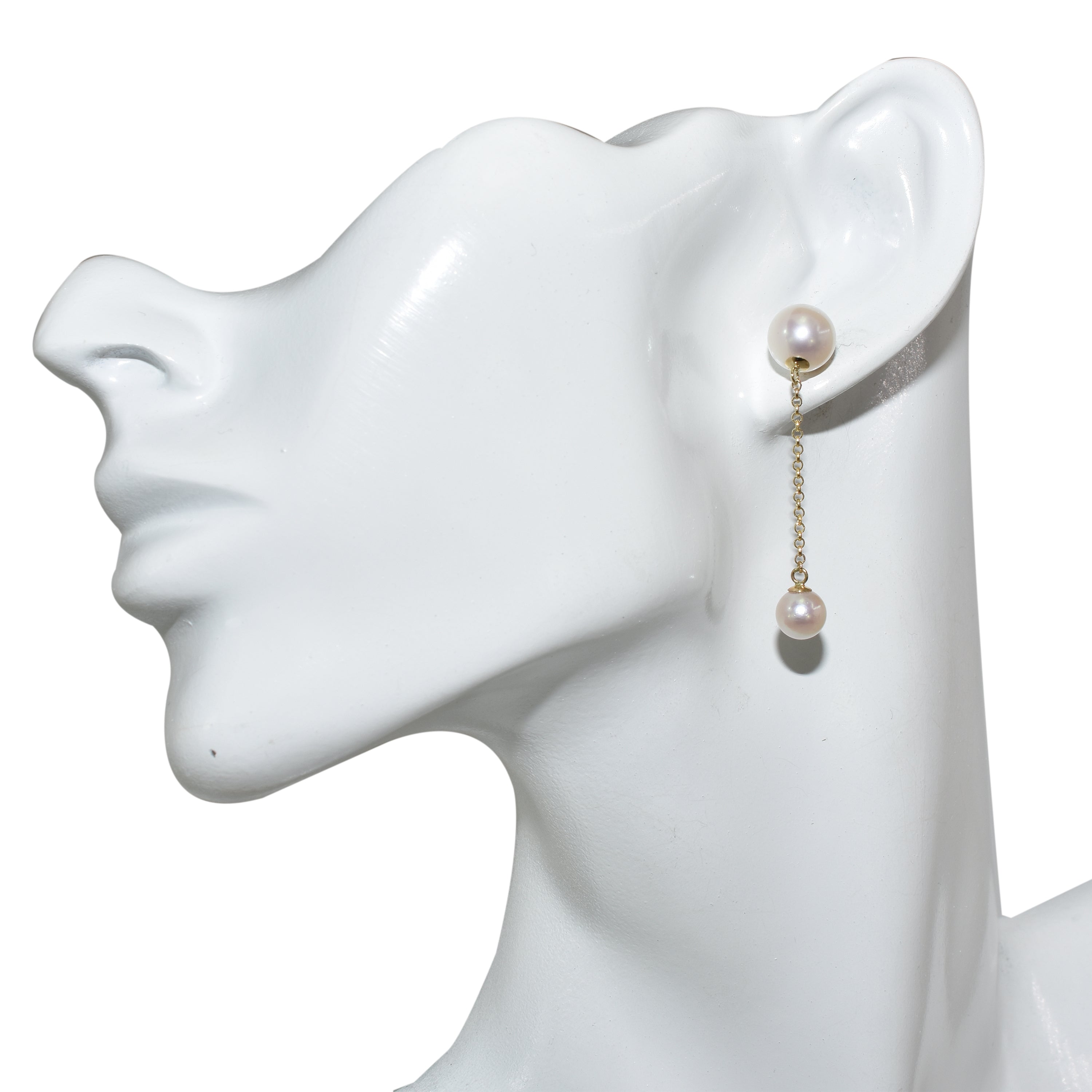 14k White Pearl Gold Chain Dangle Post Earring