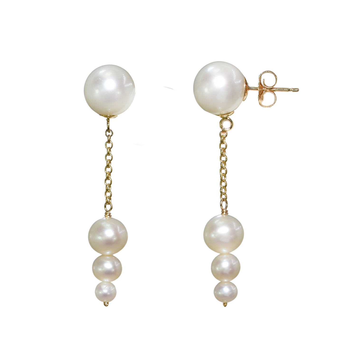 14k White Pearl Gold Chain Dangle Post Earring