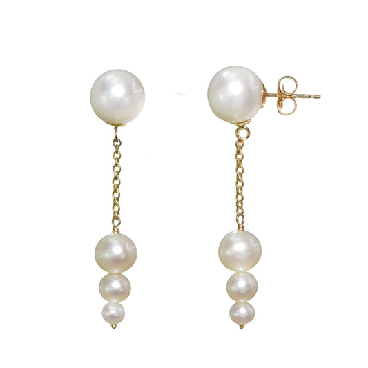 14k White Pearl Gold Chain Dangle Post Earring