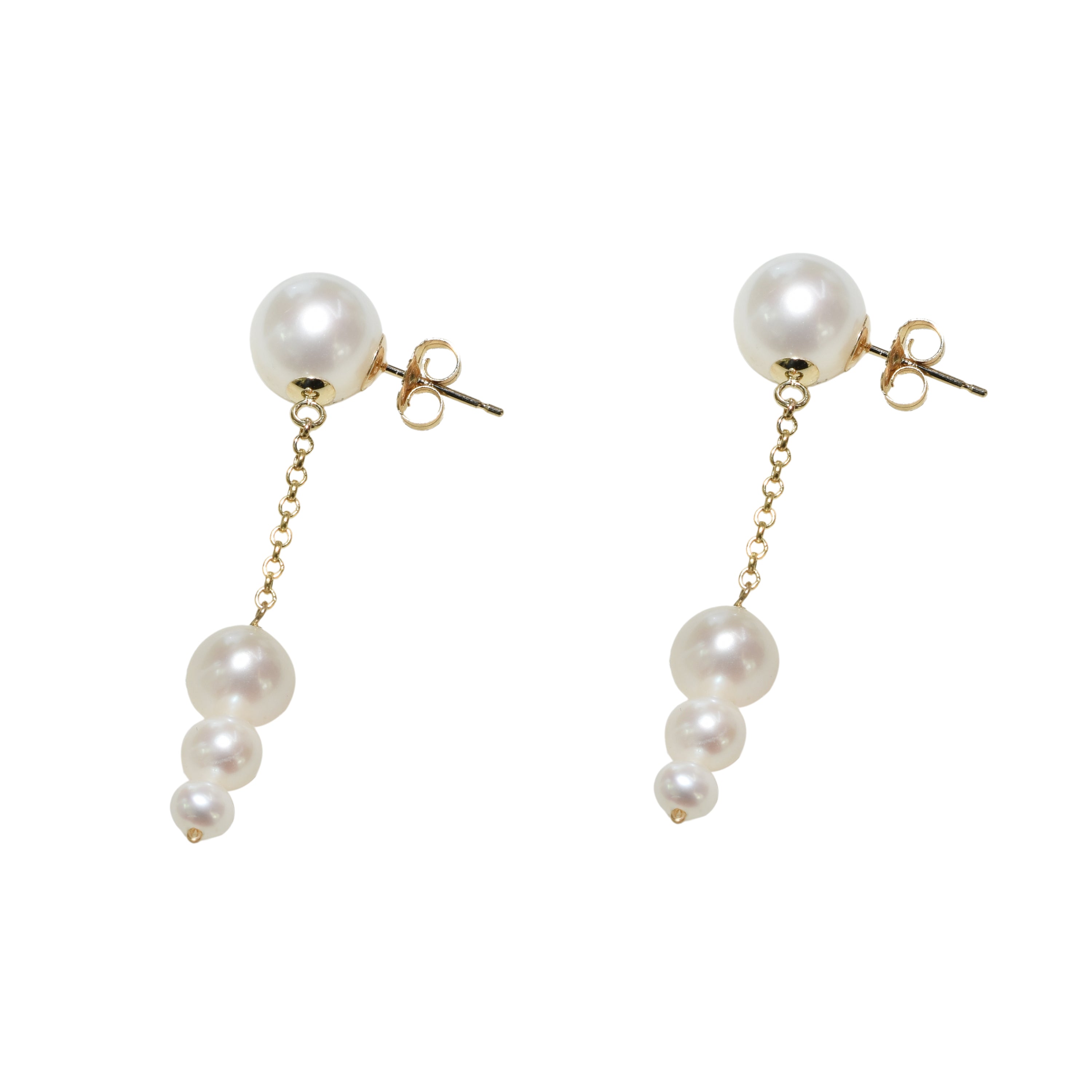 14k White Pearl Gold Chain Dangle Post Earring